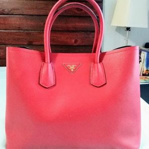 Large Medium Prada Double Tote Saffiano Cuir Black with Fiery Red Napp –  Essex Fashion House